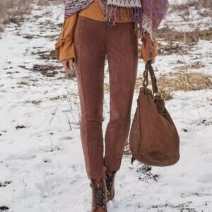 Sundance Catalog Pants Leggings  Faux Suede Ankle Zip Brown Size 10